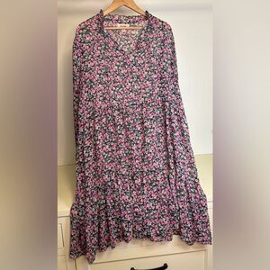 Floral V-Neck sheer Dress 2x
